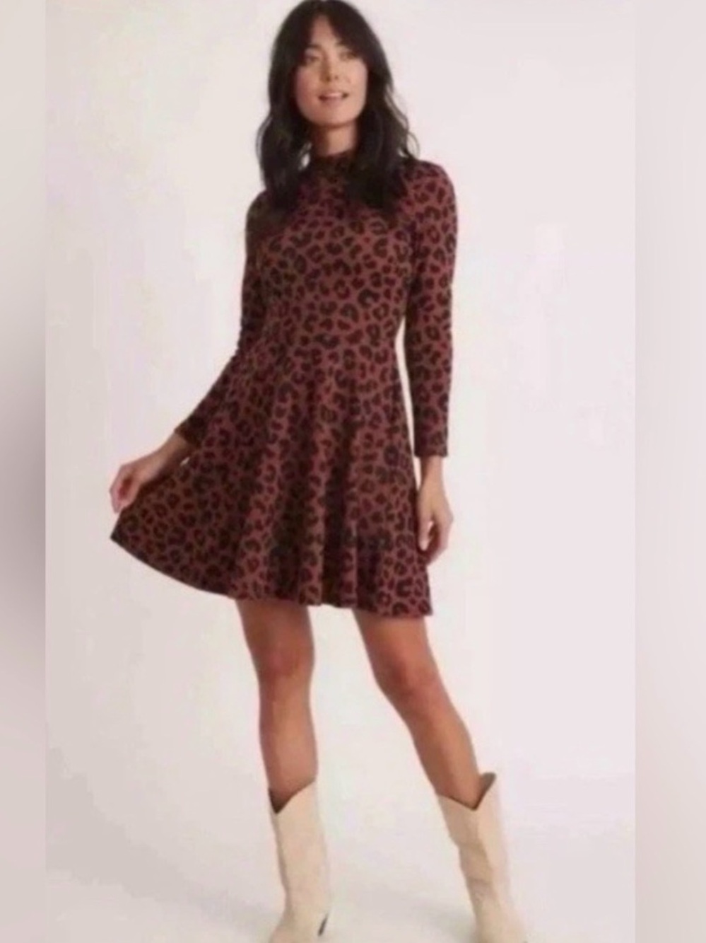 Marine Layer Tyra Mock Neck Mini Dress -Cheetah